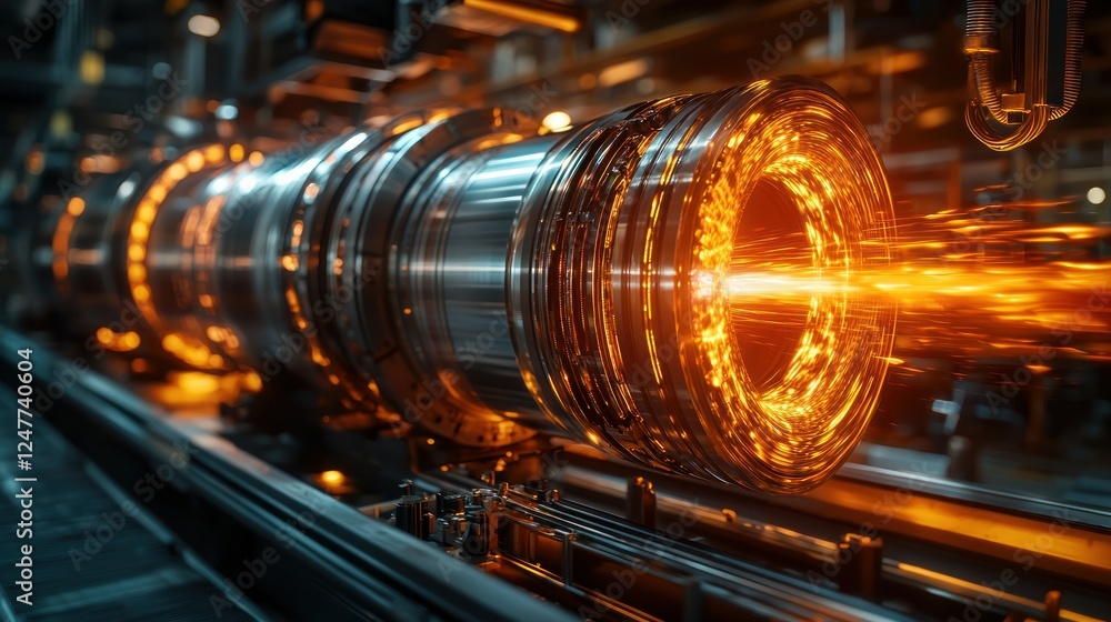 Obraz premium Factory Turbine Rotating, Glowing Hot, Industrial Production