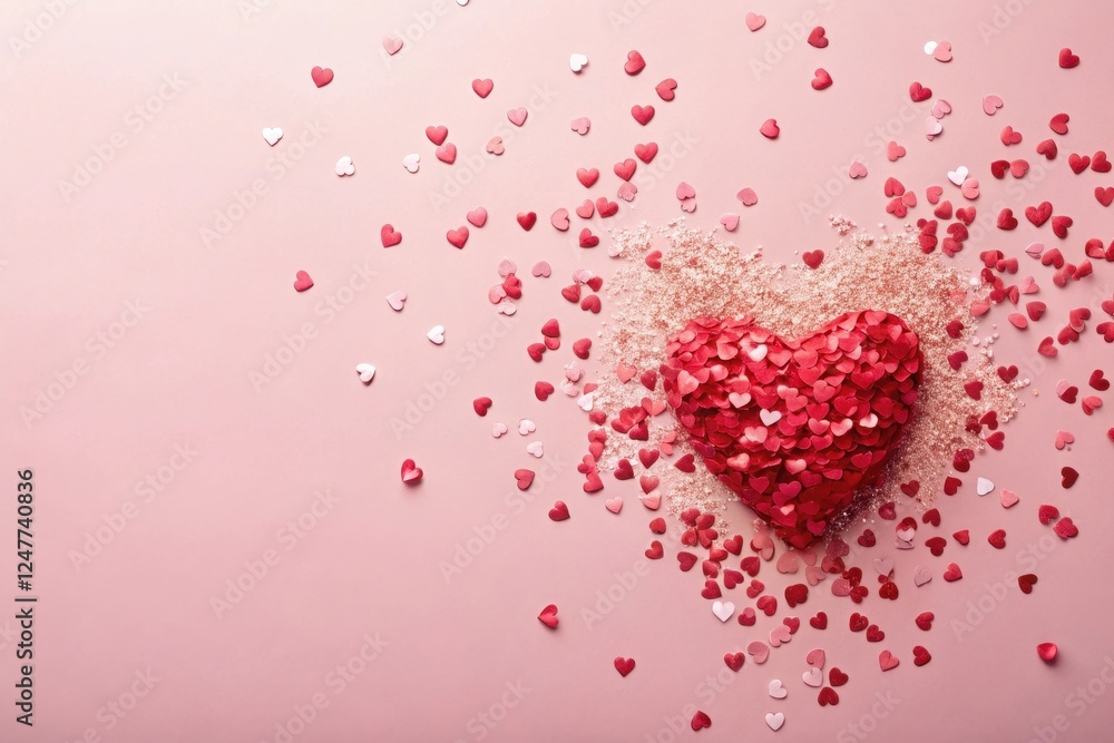 A Romantic Heart Shaped Arrangement of Small Hearts on a Pink Background A Romantic Heart Shaped Arrangement of Small Hearts on a Pink Background