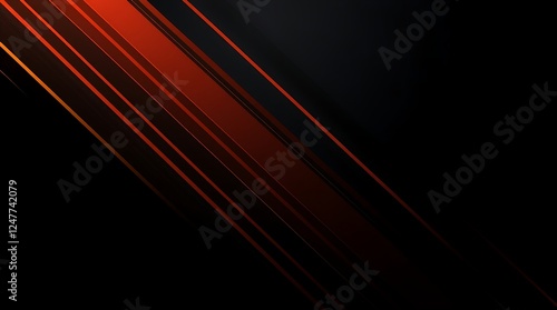 Abstract modern flat design.  Warm color palette of reds, oranges, and yellows against a dark, sleek black background.  Diagonal lines suggest metallic texture.  Clean, simple, two-dimensional shapes 
