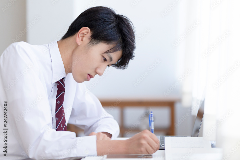 自宅で勉強する高校生 自宅で勉強する高校生