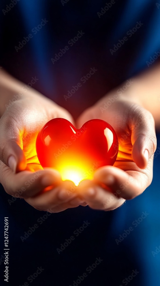 A pair of hands gently cradled a glowing red heart, symbolizing care, affection and unconditional love
A pair of hands gently cradled a glowing red heart, symbolizing care, affection and unconditional love