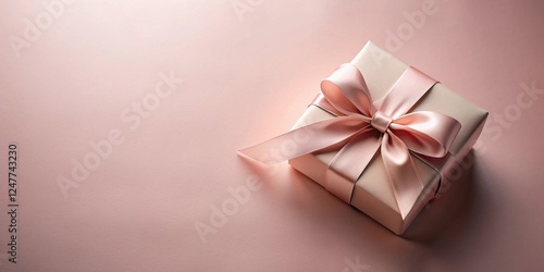 Wallpaper Mural A delicately wrapped gift, adorned with a blush-toned satin ribbon, rests on a soft pink surface, hinting at a thoughtful present awaiting its recipient. Torontodigital.ca