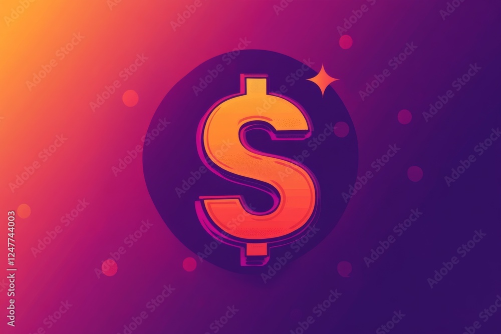 Colorful dollar coin with stars on a vibrant gradient Colorful dollar coin with stars on a vibrant gradient