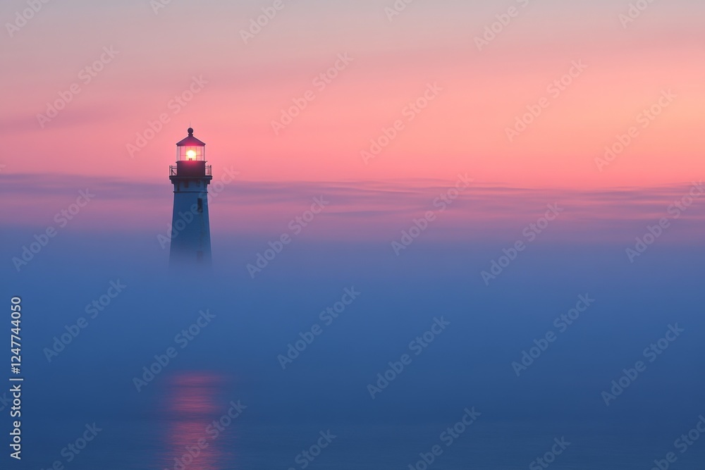 Lighthouse during a colorful sunset by the sea Lighthouse during a colorful sunset by the sea