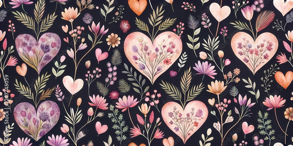 custom made wallpaper toronto digitalHeart-Shaped Floral Arrangement Seamless Pattern A Delicate Watercolor Design Featuring Botanical Elements and Romantic Hearts
