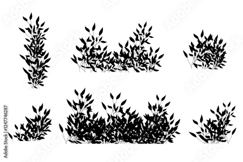 bush silhouette black, bushes set element