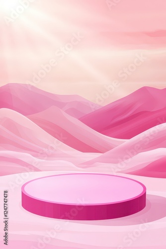 Soft Pink Landscape with Circular Pedestal Ideal for Showcase