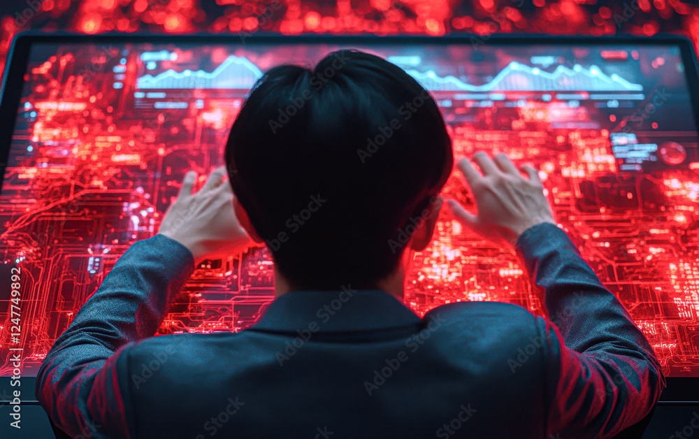 Fototapeta premium Cyber security analysis data visualization for risk management in workspaces