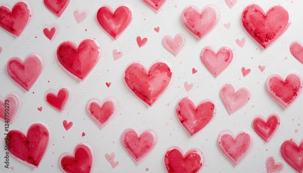 Watercolor Hearts on White Background Watercolor Hearts on White Background