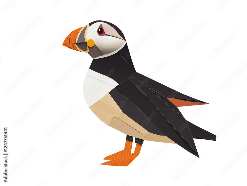 Naklejka premium Geometric Puffin Illustration on White Background in Minimalist Style