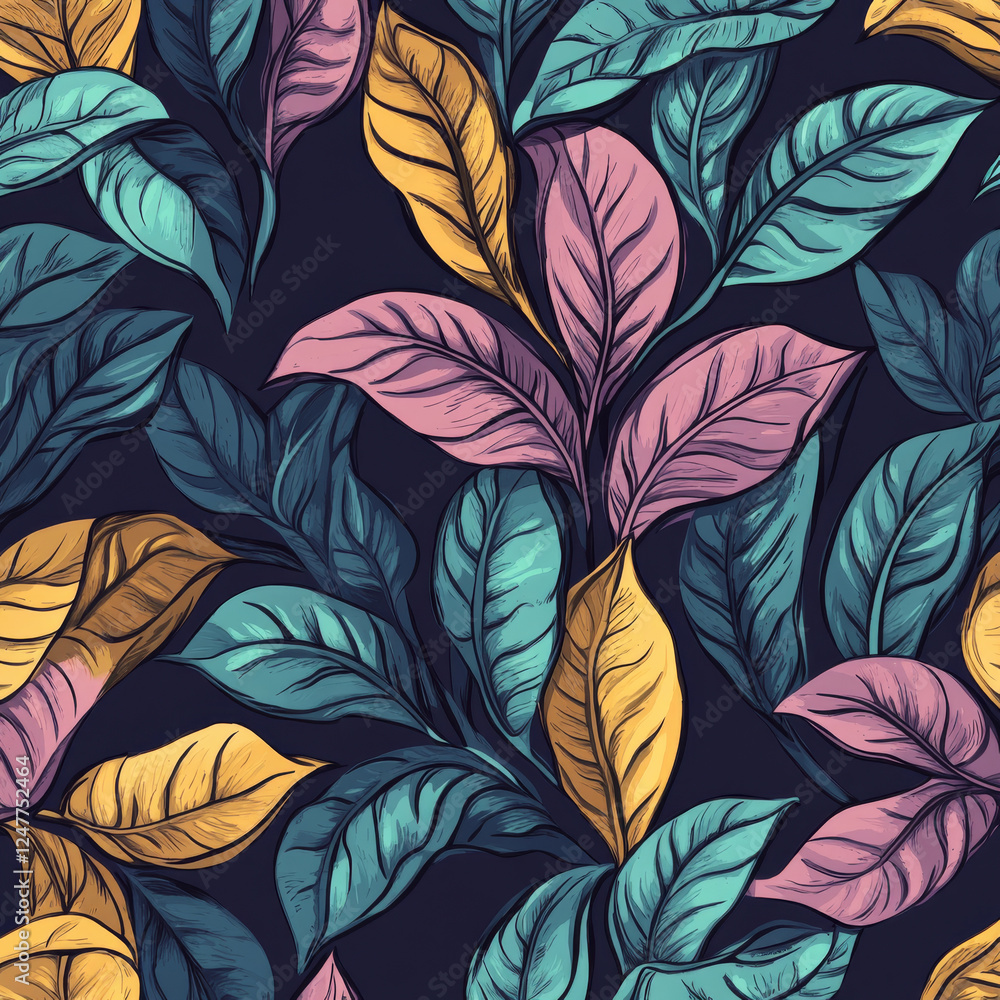 Colorful leaves pattern on dark background Colorful leaves pattern on dark background