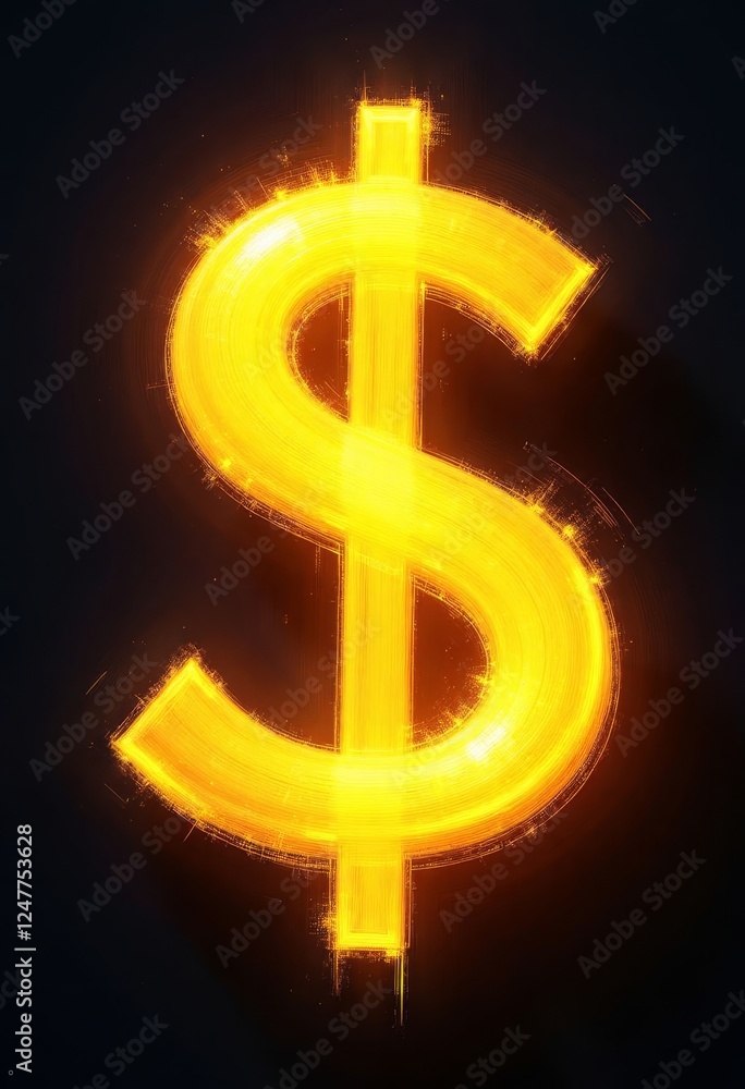 Glowing Dollar Sign on Dark Background Glowing Dollar Sign on Dark Background