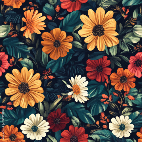 Wallpaper Mural Colorful floral pattern with vibrant flowers Torontodigital.ca