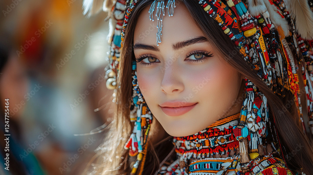 Obraz premium A stunning portrait of a woman in traditional ethnic attire, showcasing beauty and cultural heritage.