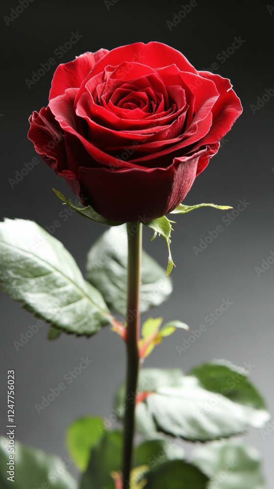 A red rose is standing alone in a field A red rose is standing alone in a field