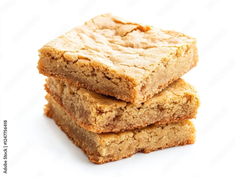 Stacked Blondies Delicious Homemade Dessert Treats Isolated on White Background Stacked Blondies Delicious Homemade Dessert Treats Isolated on White Background