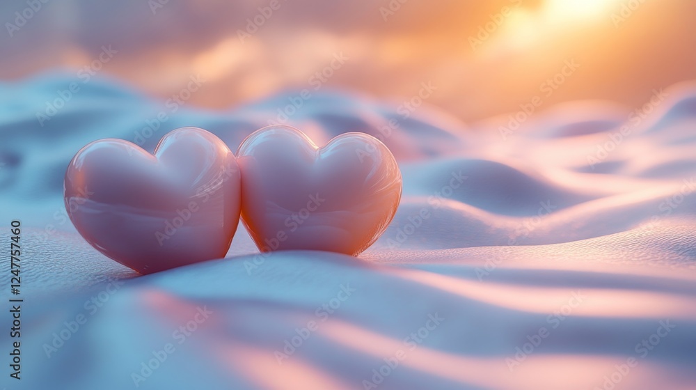 Fototapeta premium Realistic Hearts on Soft Background at Sunset with Dreamy Hues