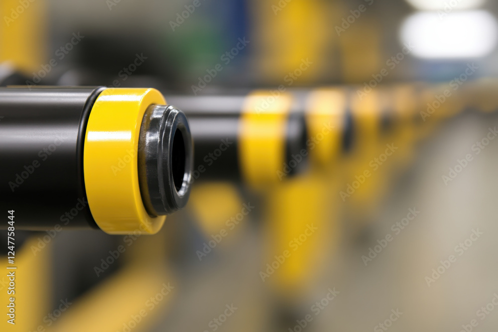 A row of yellow and black pipes A row of yellow and black pipes