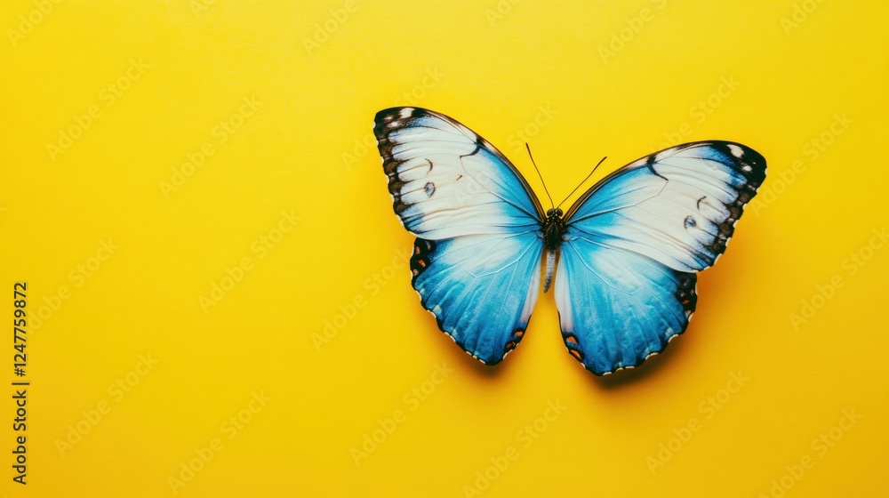 Fototapeta premium blue morpho butterfly on yellow background