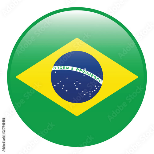 Brazil flag. Brazil circle flag logo icon computer vector illustration design. 3d flag.