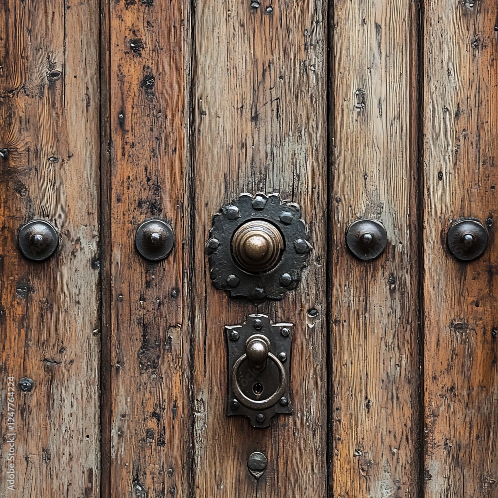 Fototapeta premium Aged wooden door with antique hardware