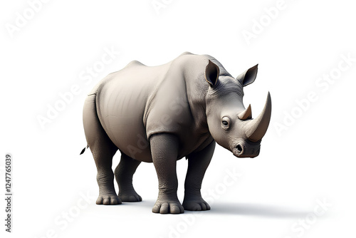 Isolated rhinoceros showcasing its horn and protective skin in studio light for World Wildlife Day photo