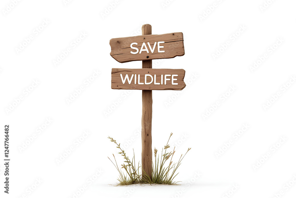 Rustic wooden signpost urging to save wildlife on World Wildlife Day Rustic wooden signpost urging to save wildlife on World Wildlife Day