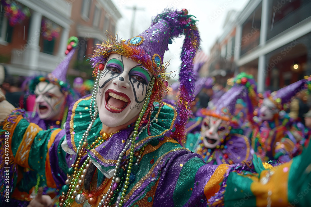 Vibrant Mardi Gras Celebration: Colorful Masks, Costumes, and Festive Energy Vibrant Mardi Gras Celebration: Colorful Masks, Costumes, and Festive Energy