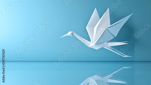 Elegant Origami Crane 3D Render Against a Serene Blue Background AI Generated photo