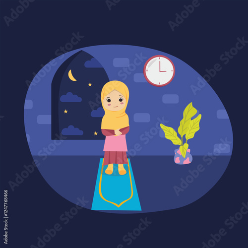 muslimah prayer tahajjud flat design ramadhan witr