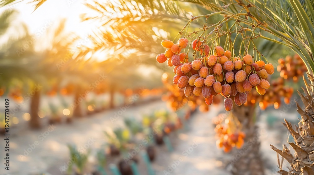 Ripe dates on palm tree at sunset. Ripe dates on palm tree at sunset.
