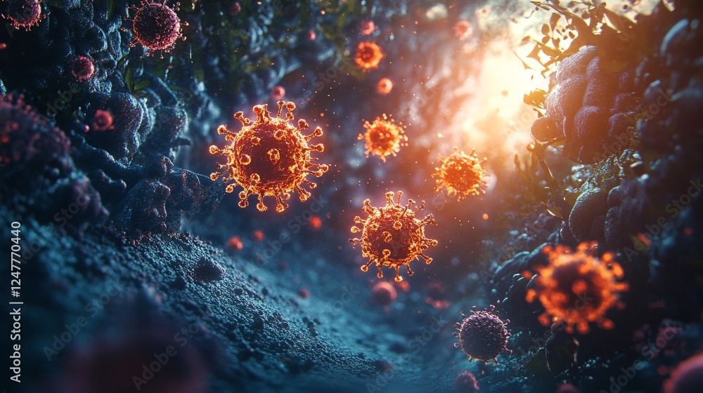 Exploring covid-19 virus particles underwater ocean depths scientific visualization macro environment Exploring covid-19 virus particles underwater ocean depths scientific visualization macro environment