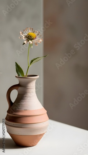 Wallpaper Mural A handcrafted ceramic vase with a single wildflower, positioned on one side of the frame with a blurred, neutral background and breathing space   4 Torontodigital.ca