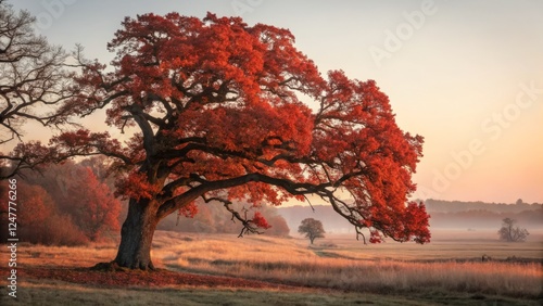 Crimson Sunset Aborticide: A Fiery Oak's Autumnal Demise, Nature's Cycle of Decay photo