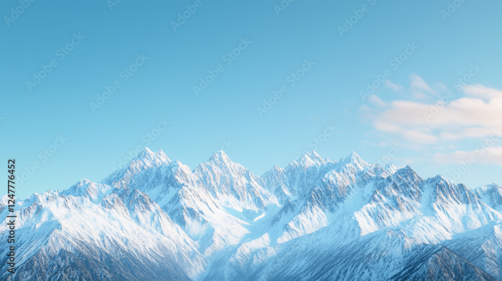 Obraz premium Majestic snow-capped mountains against a clear blue sky. A breathtaking winter landscape.