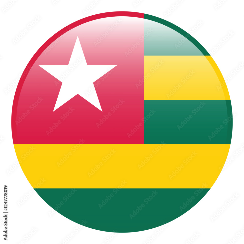 Togo flag. Togo circle flag logo icon computer vector illustration design. 3d flag. Togo flag. Togo circle flag logo icon computer vector illustration design. 3d flag.