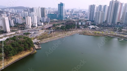 Suwon Gwanggyo Lake Park City in spring drone 02
