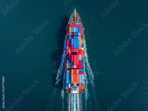 Cargo ship transports colorful containers across the ocean waters efficiently globally photo