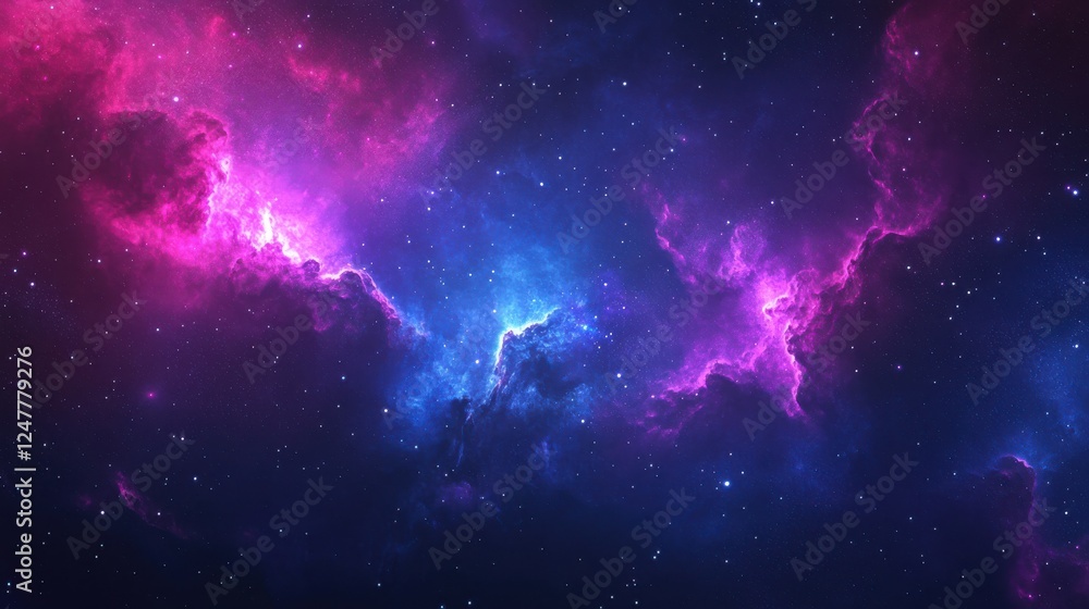 Naklejka premium Cosmic Nebula Landscape Pink Blue Starry Night Sky