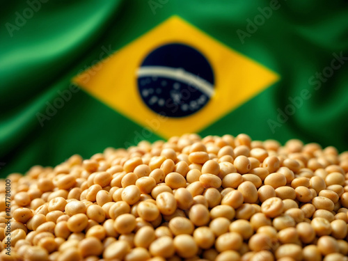 Soybeans displayed against the Brazilian flag representing agriculture exports and trade agreements