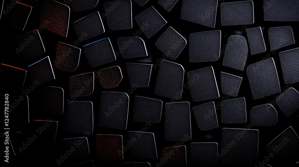 Fototapeta premium Abstract close-up of a textured black surface with irregular shapes and shadows, ideal for backgrounds