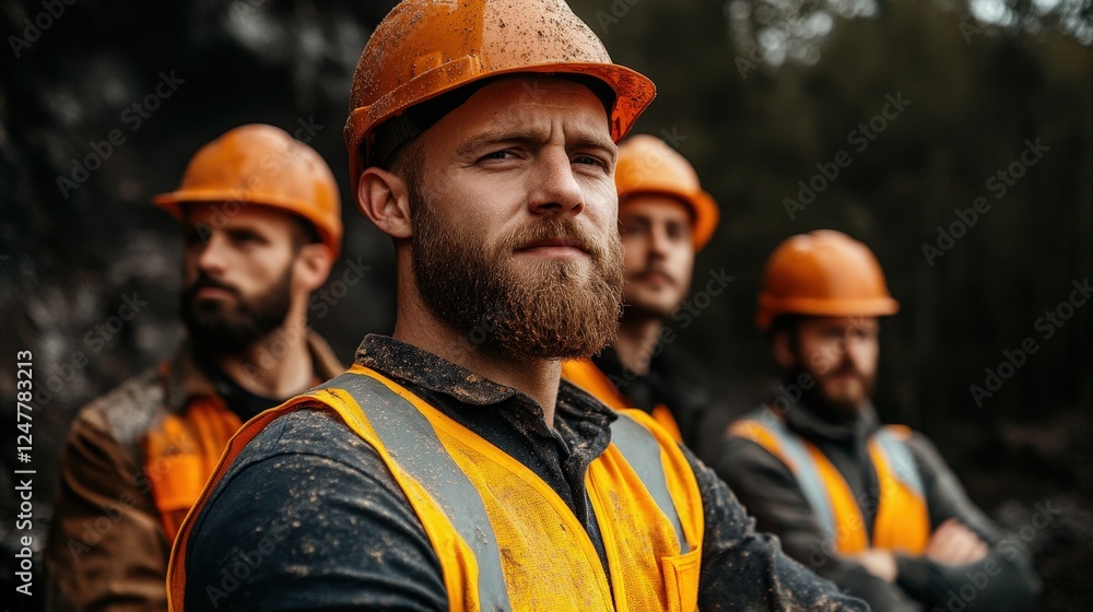 A thoughtful construction worker proudly gazing ahead, showcasing professionalism and determination in a rugged construction site, symbolizing strength and commitment in the workforce. A thoughtful construction worker proudly gazing ahead, showcasing professionalism and determination in a rugged construction site, symbolizing strength and commitment in the workforce.