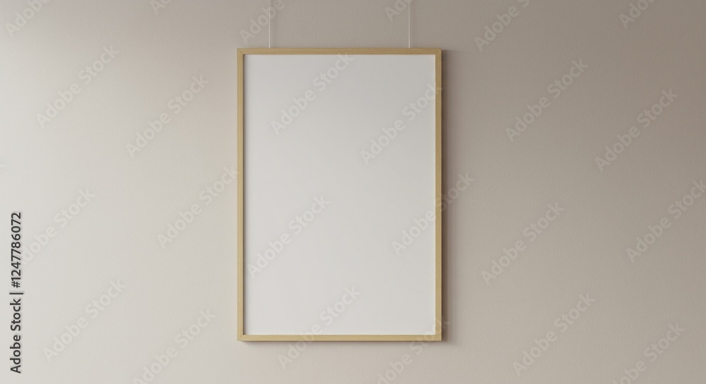 Vertical Wooden Frame Mockup on Beige Wall Vertical Wooden Frame Mockup on Beige Wall