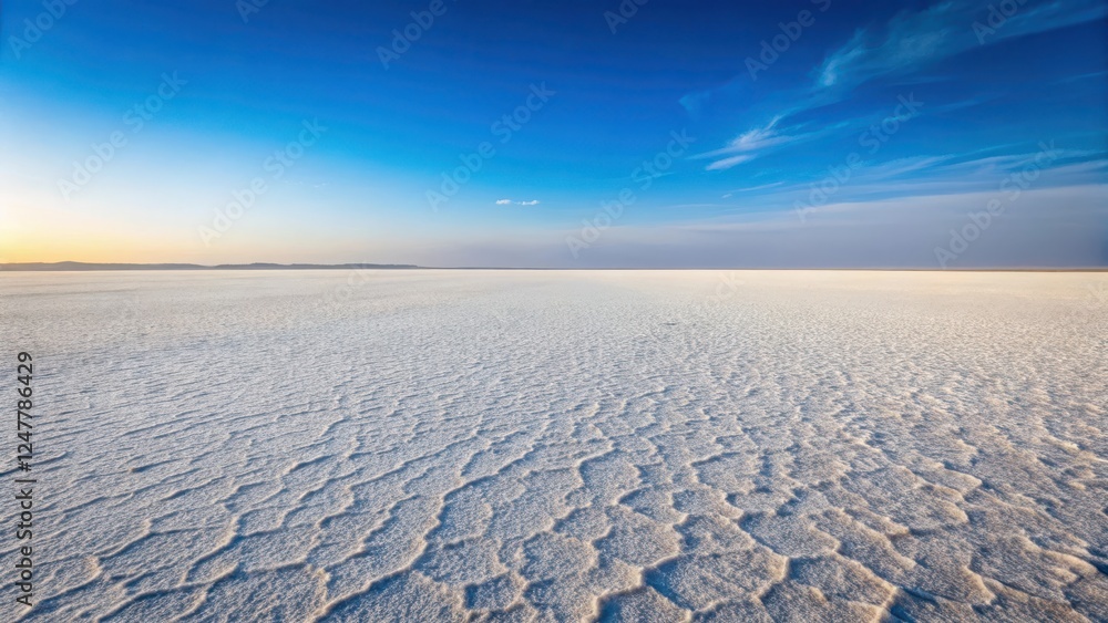 Fototapeta premium Endless white salt flats with distant Himalayan mountains in Rann of Kutch , himalayas