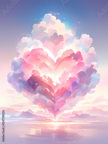 Wallpaper Mural Heart-shaped clouds at sunset, a dreamy pastel landscape. Torontodigital.ca