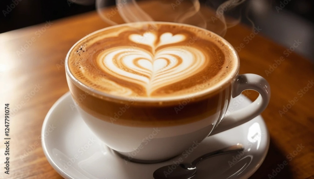 Cup of Coffee with a Heart-Shaped Latte Art Cup of Coffee with a Heart-Shaped Latte Art