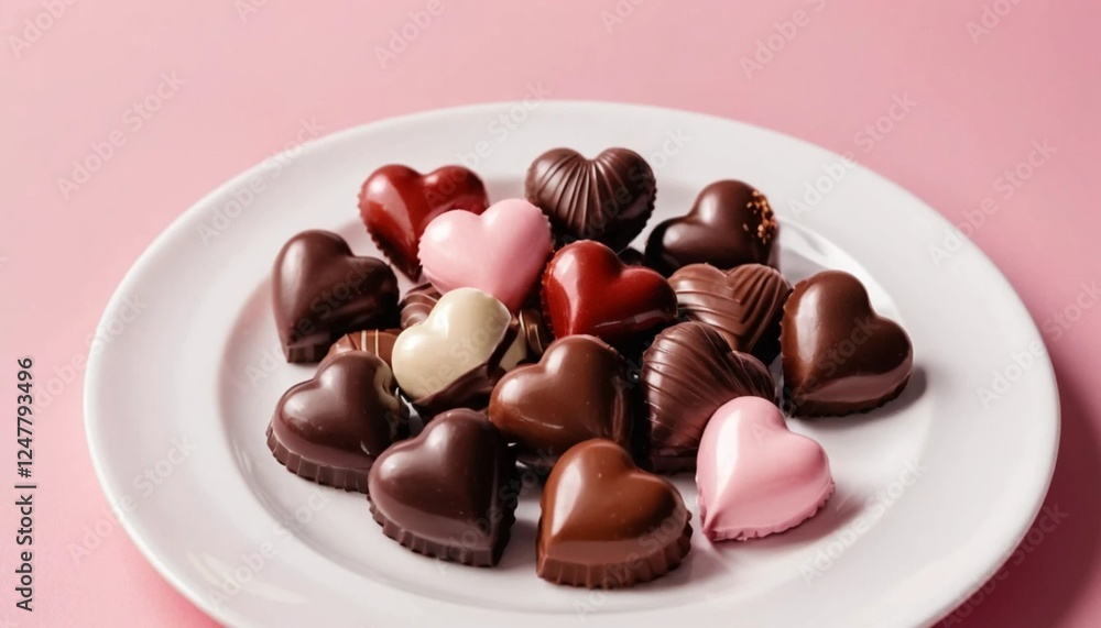 Heart-Shaped Chocolates on a White Plate Heart-Shaped Chocolates on a White Plate