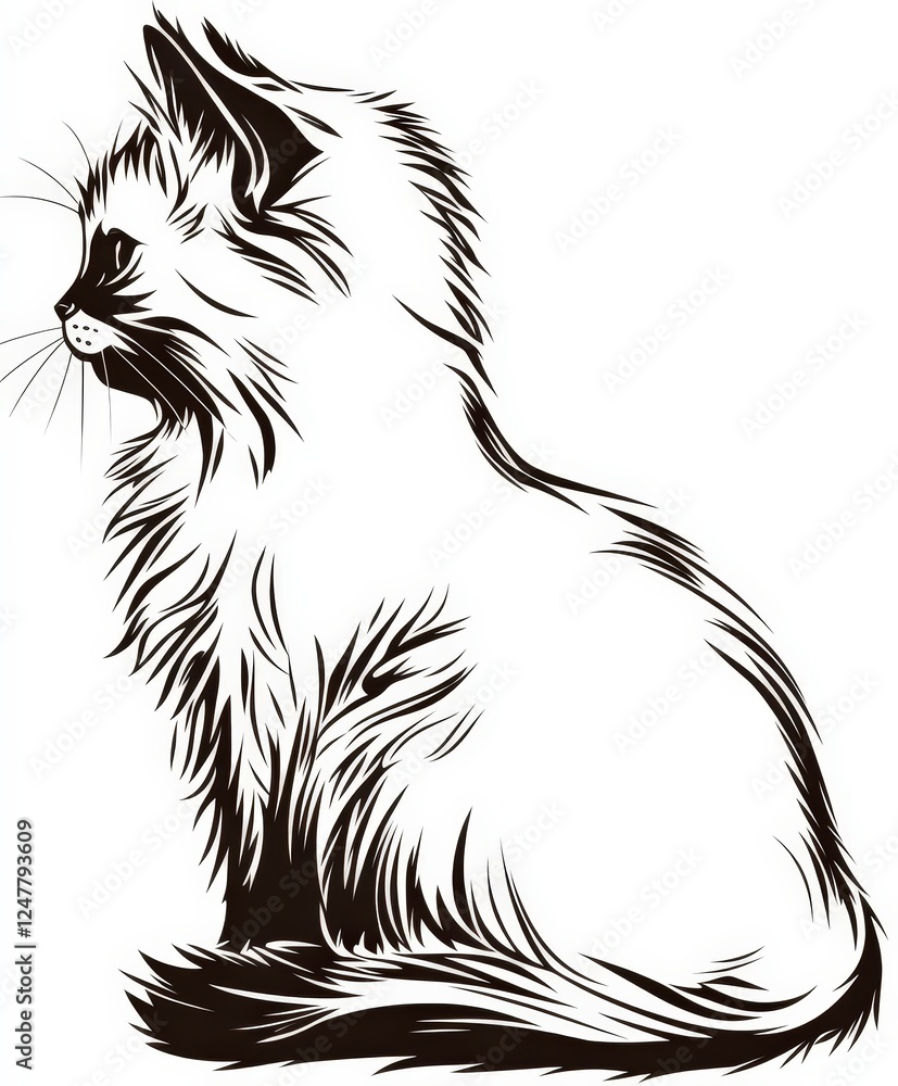 Obraz premium Elegant Silhouette of a Cat in Stylized Black and White Design