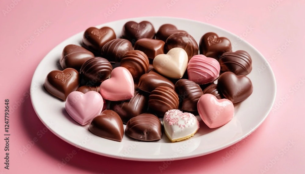 Heart-Shaped Chocolates on a White Plate Heart-Shaped Chocolates on a White Plate