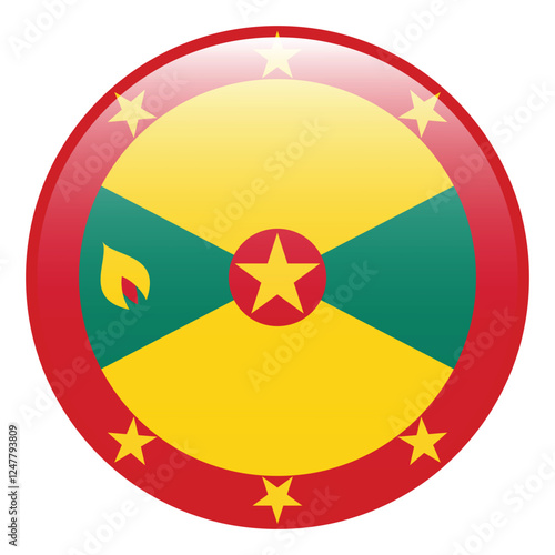 Grenada flag. Grenada circle flag logo icon computer vector illustration design. 3d flag.